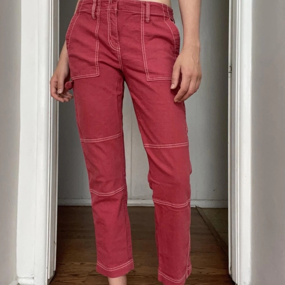 Joie Red Cargo Mid-Rise Pants with Contrast White Stitching size 12 EUC - Picture 1 of 9